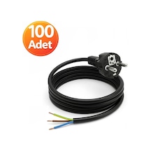 100 Adet - Açık Uç Güç Power Kablosu Fişli 3x0.75 Topraklı - 1 Metre