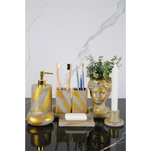 Betonmall 8 Parça Beton Banyo Seti Helen Yapay Çiçekli Saksı Katı Sıvı Sabunluk Diş Fırçalık Tütsülük Mumluk Beton Gri Eskitme Beton Gri