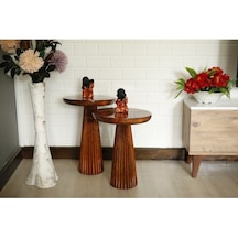 Simillo Wood Wooden 2'li Set Fitilli Mantar Yan Sehpa Modern Koyu Ceviz Renkli Fiskos Ceviz