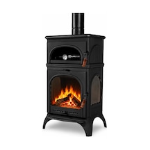 Flame Stove Fs-024 Kuzineli 3 Tarafı Camlı Komple Pik Döküm Şömine Soba