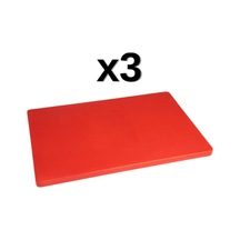 3'lü Türkay 50x30x4 Cm Polietilen Kesme Tahtası Kesim Levhası Kırmızı 4788