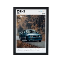 Bmw E30 M3 Ahşap Çerçeveli Poster Tablo Dtm Efsanesi Siyah