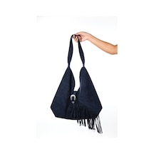 Rosalın Lacivert Hakiki Deri Süet Kadın Omuz Çantası Lacivert