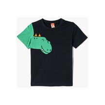 Koton Dinozorlu T-shirt Kısa Kollu Bisiklet Yaka Pamuklu Lacivert 4smb10057tk