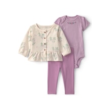 Carter's Kız Bebek Layette 3'lü Hırka Tayt Takım Lila 1v404410