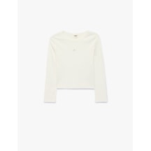 Koton Yıldız Pencere Detaylı Slim Fit Kaşkorse Pamuklu Bisiklet Yaka Uzun Kollu Crop Tişört Ekru 7wkg10468ak