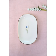 Tabak Evi Porselen Natura İris Altın Yaldızlı Oval Kayık Tabak 13,50x8,50x2,50cm Tekli Çok Renkli