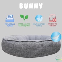 Bunny Kedi Ve Köpek Yatağı Gri 85x85x15 Cm Orta, Donut Şekli, Yükseltilmiş Kenar, Ultra Yumuşak Peluş, Gerginlik