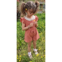 Novy Baby Müslin Kumaş Dantel Yaka Fiyonklu Kız Çocuk Tulum - 2-5 Yaş