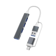 Xindoker Alüminyum Kasa 4 Usb 3.0 Portlu Çok Fonksiyonlu Usb Ve Type-c Dönüştürücü Hub - Gri