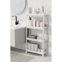 Mithra Life 4 Katlı Tekerlekli Slim İnce Beyaz Banyo Mutfak Rafı Mıt1200