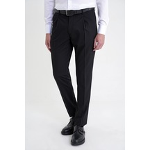 Comfort Fit Yan Cep Esnek Pamuklu Gabardin Tek Pileli Siyah Pantolon P 1211