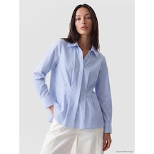 Lcw Everyday Mavi Çizgili Peplum Kadın Gömlek