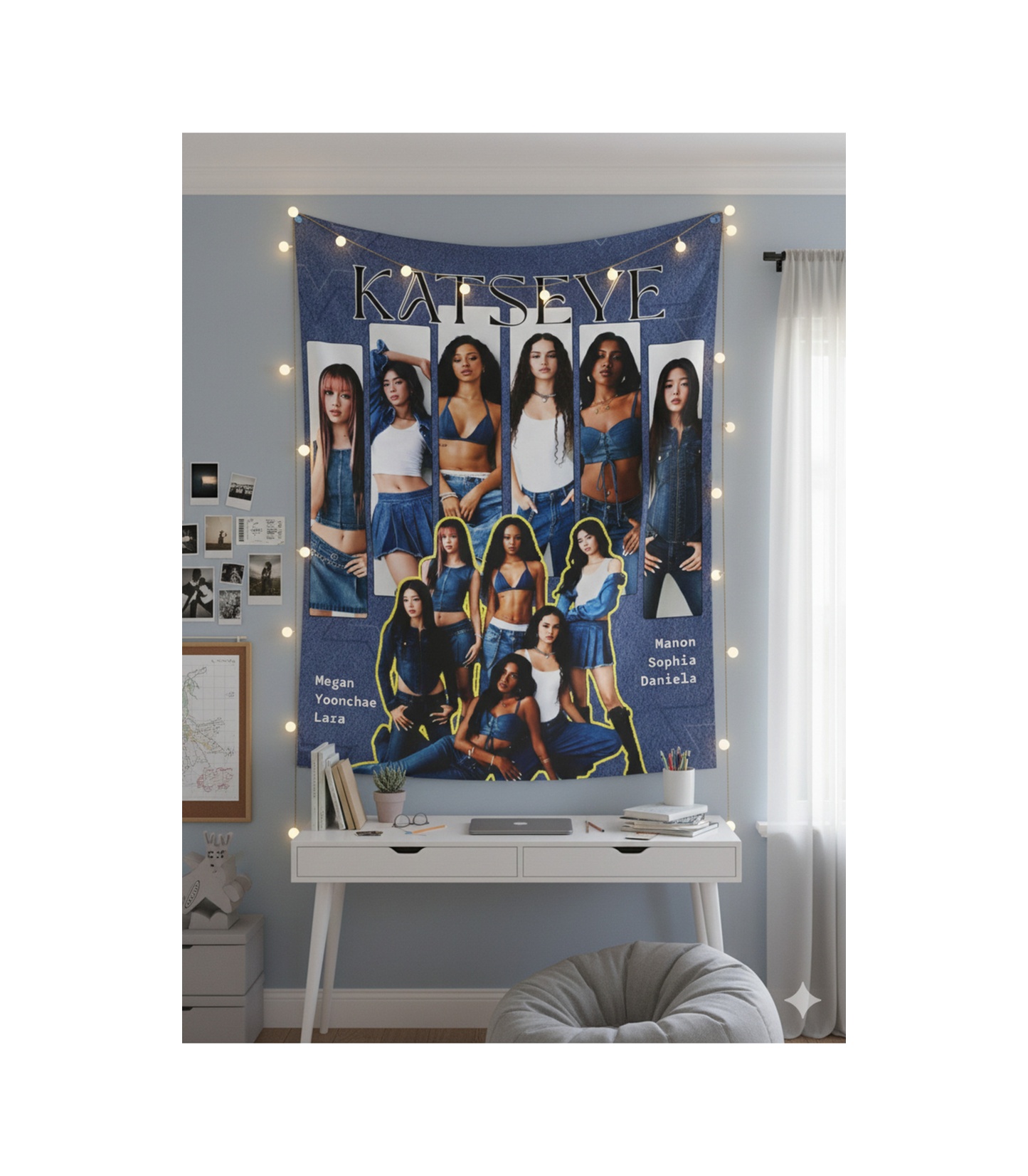 Owl Bag Katseye Poster Desenli Tasarım Duvar Halısı