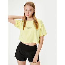 Koton Crop Spor Tişört Kısa Kollu Bisiklet Yaka Baskı Detaylı Sarı 4sak10270nk Sarı