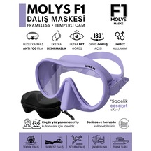 Molys F1 Pro Dalış Maskesi + Antı Fog Buğu Önleyici Film + Dalış Maskesi Kutusu Küçük Yüz Yapısı İçin İdeal Lila