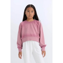 Defacto Relax Fit Bisiklet Yaka Crop Basic Düz Sweatshirt Kız Çocuk D6994A824WN Bordo