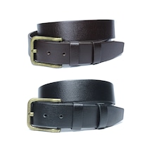 2'li Hakiki Manda Derisi Antik Sarı Tokalı Erkek Kemeri 4cm Çok Renkli