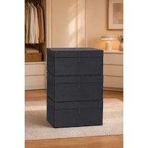 Çok Amaçlı Saklama Kutusu Düzenleyici Kapaklı Sandık Tipi Kutu Hurç Organizer 3 Lü Set Antrasit, Mega 60x40x30 Çok Renkli