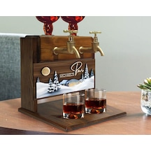 Bk Gift Kişiye Özel Kabartma Kış Tasarımlı İsimli Çift Musluklu Doğal Ahşap İçki Standı-1, İçki Standı, Doğum Günü Hediyesi, Ev Hediyesi Kobitmeyen137