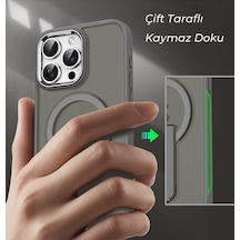 & Aksesuar İphone 16 Pro İçin Magsafe İle Uyumlu Arkası Mat Yapıya Metal Kamera Çerçeveli Ultra Güçlendirilmiş Açılır Stantlı Tork Kılıf Gri