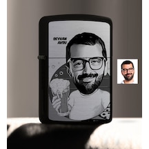 Kişiye Özel Şerefe Karikatürlü Benzinli Siyah Metal Çakmak - 1