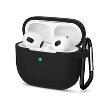 Airpods 3. Nesil İle Uyumlu İnce Ve Hafif Silikon Kılıf, Yumuşak Esnek Tasarım, Anahtarlıklı, Kablolu Ve Kablosuz Şarj Uyumlu Siyah A2564 A2565 A2566