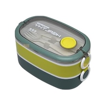 Bento 1300ml Lunchbox 2 Katlı 3 Bölmeli Paslanmaz Çelik Sefer Tası Yemek Kutusu Koyu Yeşil-fıstık Yeşili