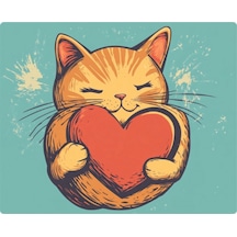 Kalpli Sevimli Kedi Baskılı Mousepad 17,5x21,5 Cm