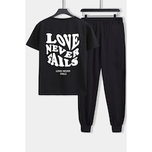 Uyguntarz Unisex Love Never Fails 2'li Eşofman Takımı Siyah