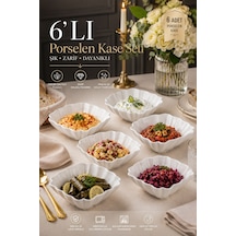 Porsima 6'lı Beyaz Porselen Kase Seti Çerez, Meze, Salata Ve Kahvaltılık Servis Kasesi 15cm