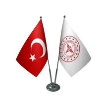 Masa Üstü Sağlık Bakanlığı Bayrağı Türk Bayrağı İkili Krom Direk