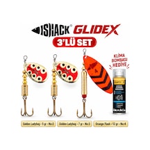 Fishack Glidex 3'lü Döner Kaşık Seti + Klima Bombası - Golden Ladybug 5 Gr No:2 + Golden Ladybug 7 Gr No:3 + Orange Flash 12 Gr No:4