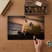 Uyuyan Sevimli Yavru Tilki Tasarımı 240 Parça Ahşap Puzzle Ahşap Kutuda Mpy40340