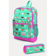 Coral High Kids Su Yeşili Neon Pembe Köpek Desenli 2'li Okul Çanta Seti Set0223465