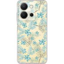 Vivo Y36 Uyumlu Kamera Korumalı Floral Su Yeşili Tasarımlı Şeffaf Silikon Kılıf