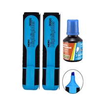 Fosforlu İşaret Kalemi Mavi Doldurulabilir 2 Adet ve Mürekkebi 30ml 1 Adet Fosforlu Neon Kalem Mavi