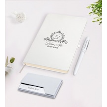 Kişiye Özel Isimli Beyaz Defter Kalem Kartvizitlik Hediye Seti-11