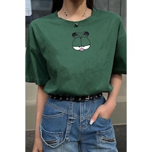 Unisex Garfield Baskılı T-shirt Yeşil
