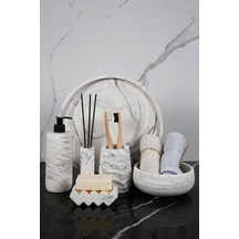 Betonmall 6 Parça Mermer Desenli Beton Banyo Seti Katı Sıvı Sabunluk Diş Fırçalığı Havluluk Tütsülük Tepsi - Gri Gri