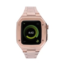 Newface Apple Watch 44mm Metal Petek Kasalı Kordon - Rose Gold
