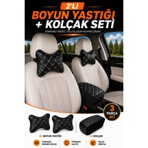 Sünger Kolçak Ve Boyun Yastığı Seti Beyaz Dikişli Siyah Universal Oto Aksesuar