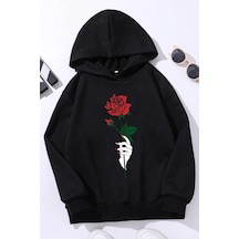 Uyguntarz Çocuk Rose Baskılı Sweatshirt Siyah