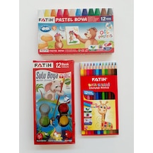 Fatih Üçlü Set Kuru Boya Sulu Boya Pastel Boya