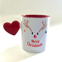 Merry Christmas Geyik Baskılı Dolu Kalp Kulplu Mega Yılbaşı Kupası
