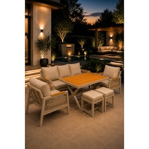 Garden Serisi Balkon Takımı, 3-1-1 Cappuccino Bahçe Takımı, 3'lü Koltuk 70x180, 2 Tekli Koltuk 70x70, Masa 70x110, 2 Puf Cappuccino