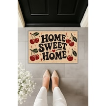 Rugmood Home Sweet Home Kiraz Desenli Dijital Baskı Kapı Önü Paspası 70x45 Cm Çok Renkli