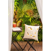 Doğa Motifli Püsküllü Kırlent Kılıfı Papatya Tarlası Çok Renkli