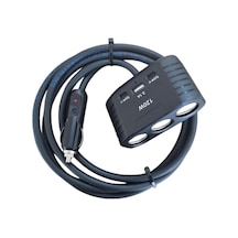 Araç Çakmak Uzatma Kablosu Çakmaklık Çoklayıcı Usb, Type-c Çıkışlı 12 Volt 10 Amper 120 Wat 2 X1,5mm Ttr Bakır 2 Mt-siyah-yk-ot732