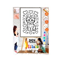 Mega Boyama Sayılarla Kedicik Kalpler Boyama 25x35 Kanvas Tuval Akrilik Çocuk Hobi, Etkinlik Seti